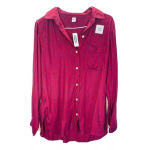 Old Navy Women's Polka Dots Long Sleeve Shirt Size Small Red Button Up New